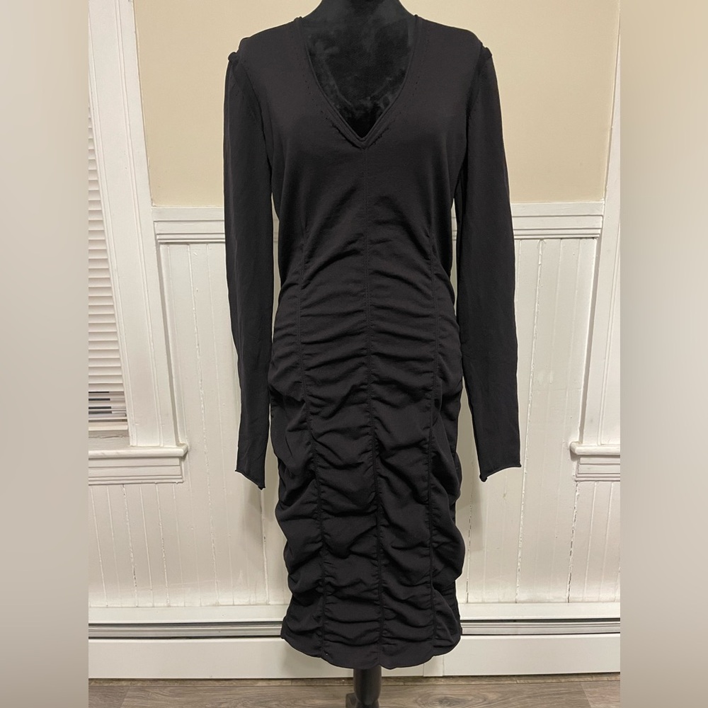 Opening Ceremony OC, V-neck Black Fitted, Rouche Dress, Size Lg, like new